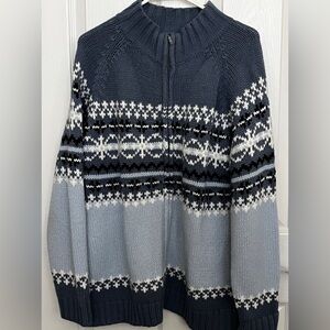 Sonoma Women’s Gray Blue White Full Zippered Cardigan Sweater Size 1X
